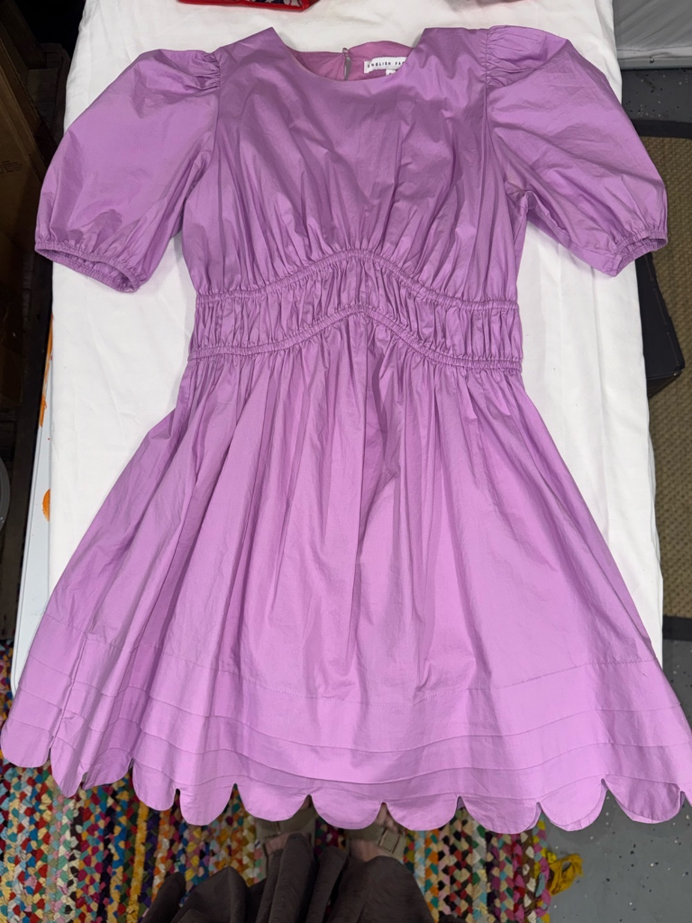 English Factory Lilac Scallop-Hem Puff Sleeve Mini Dress - Picture 13 of 16
